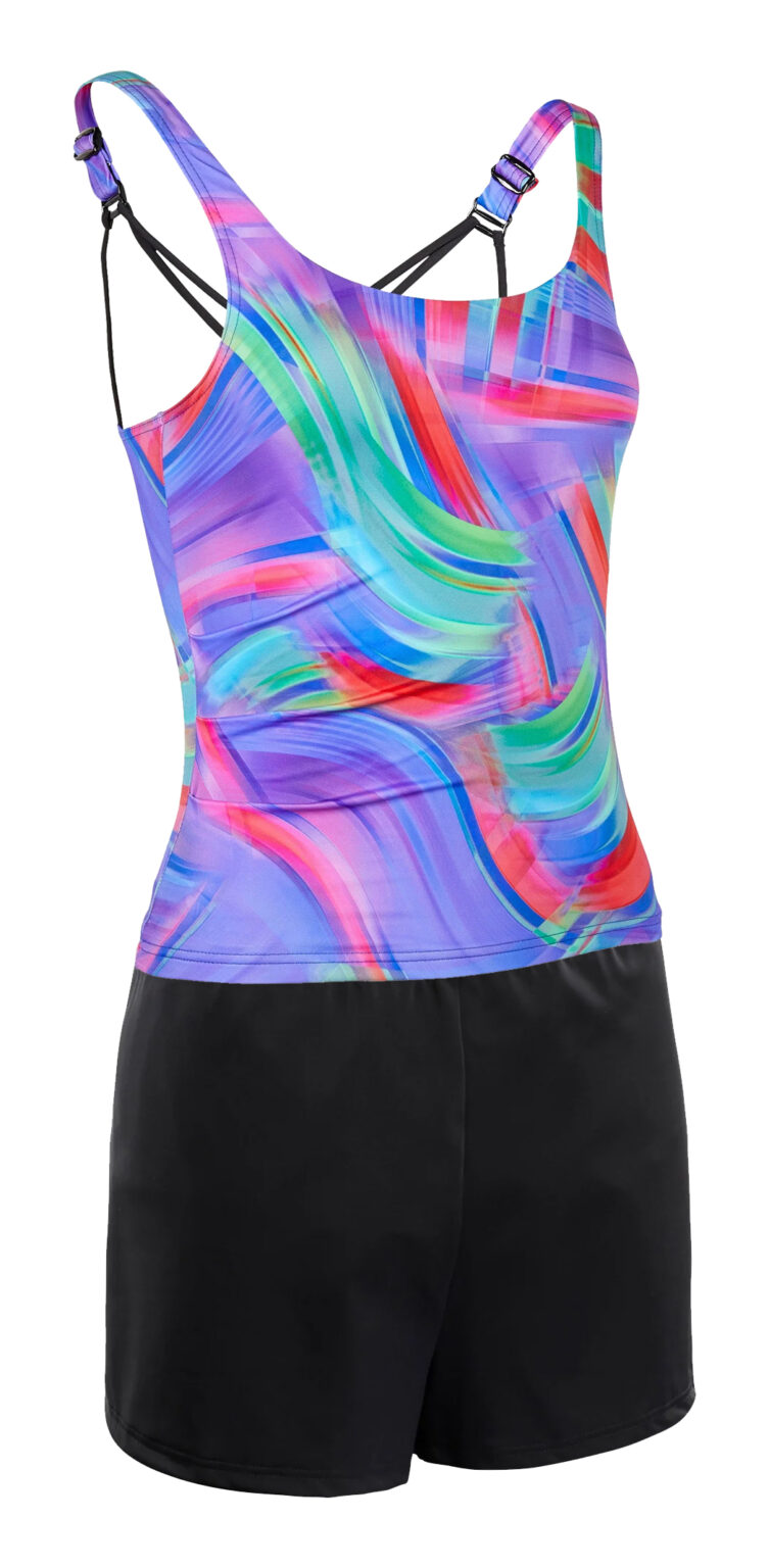 KesVir® Womens Incontinence Tankini Short Set Swimwear Indigo Wave/Black Aleva