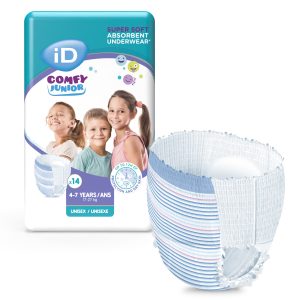 Ontex iD Comfy Junior 4-7 years pack and piece shot
